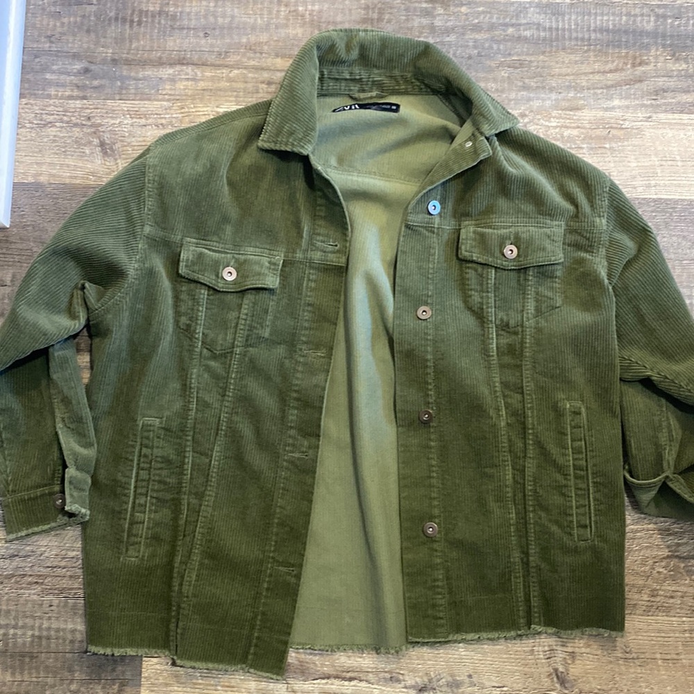 Zara Olive Green Corduroy Jean Jacket